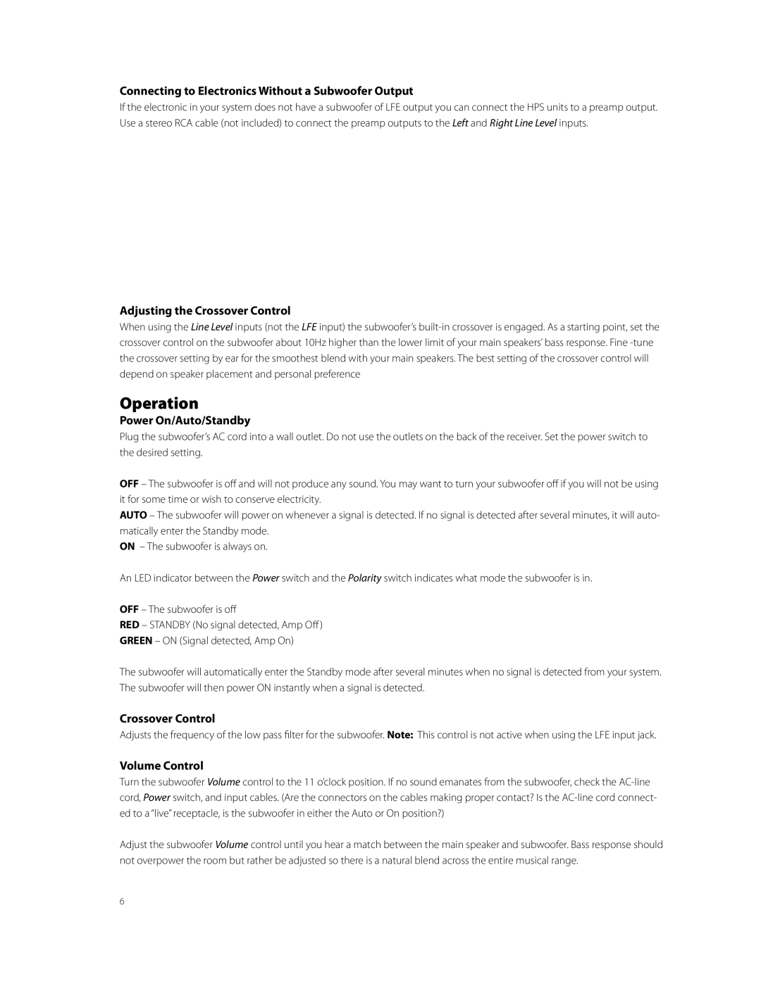 Boston Acoustics HPS10HO owner manual Operation 