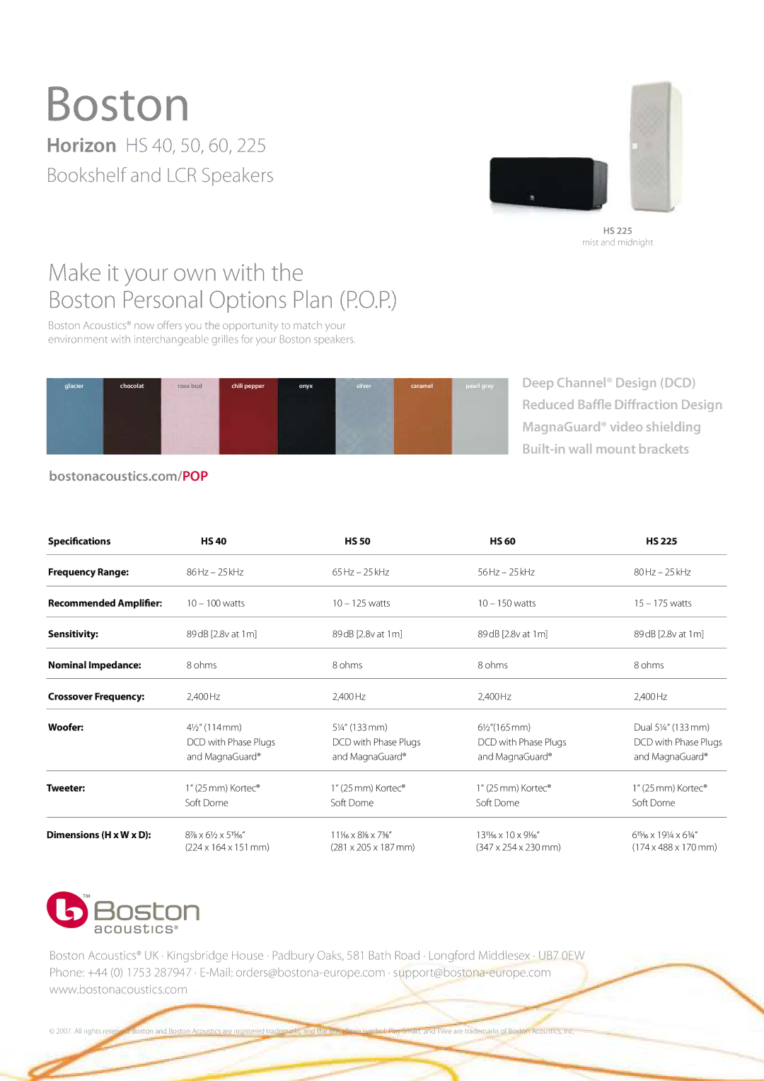 Boston Acoustics HS50, HS 60, HS40 manual Make it your own with Boston Personal Options Plan P.O.P 