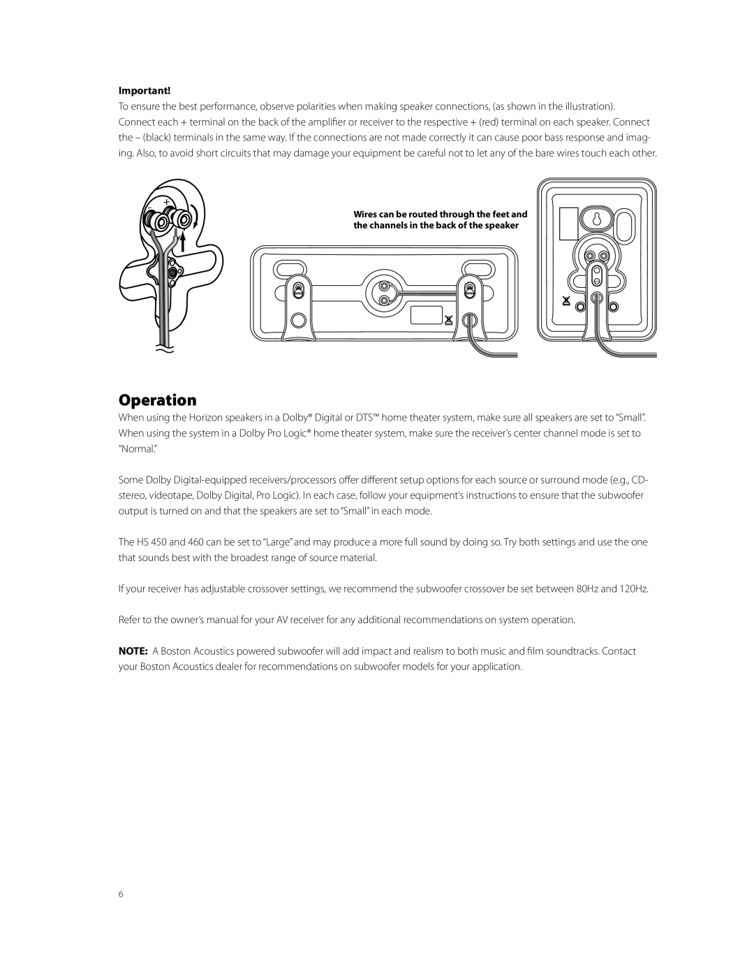 Boston Acoustics HS225 owner manual Operation 