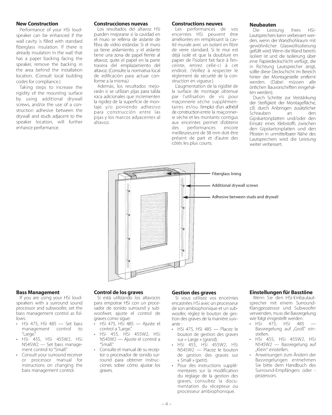 Boston Acoustics HSi N545W2 New Construction, Construcciones nuevas, Constructions neuves, Neubauten, Bass Management 