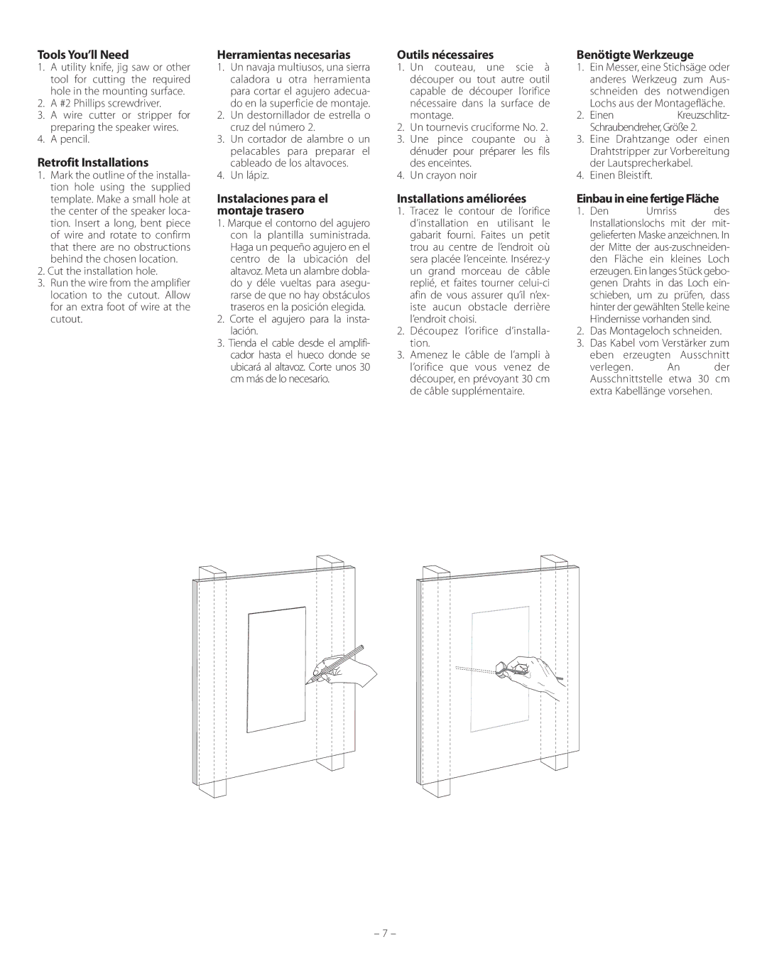 Boston Acoustics HSi N545W2 manual Tools You’ll Need, Retrofit Installations, Herramientas necesarias, Outils nécessaires 