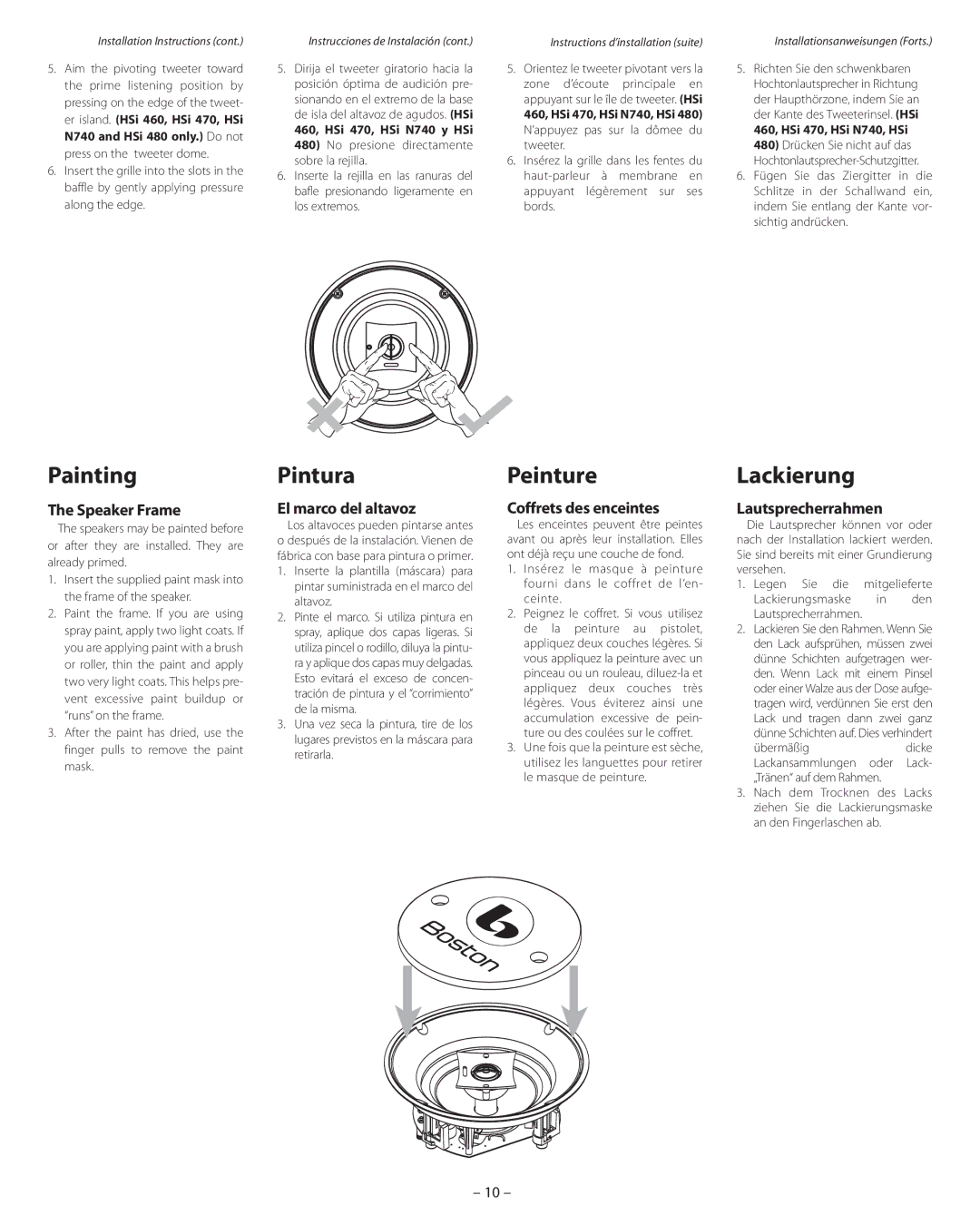 Boston Acoustics HSi N640T2, HSi N740 manual Painting, Pintura, Peinture, Lackierung 