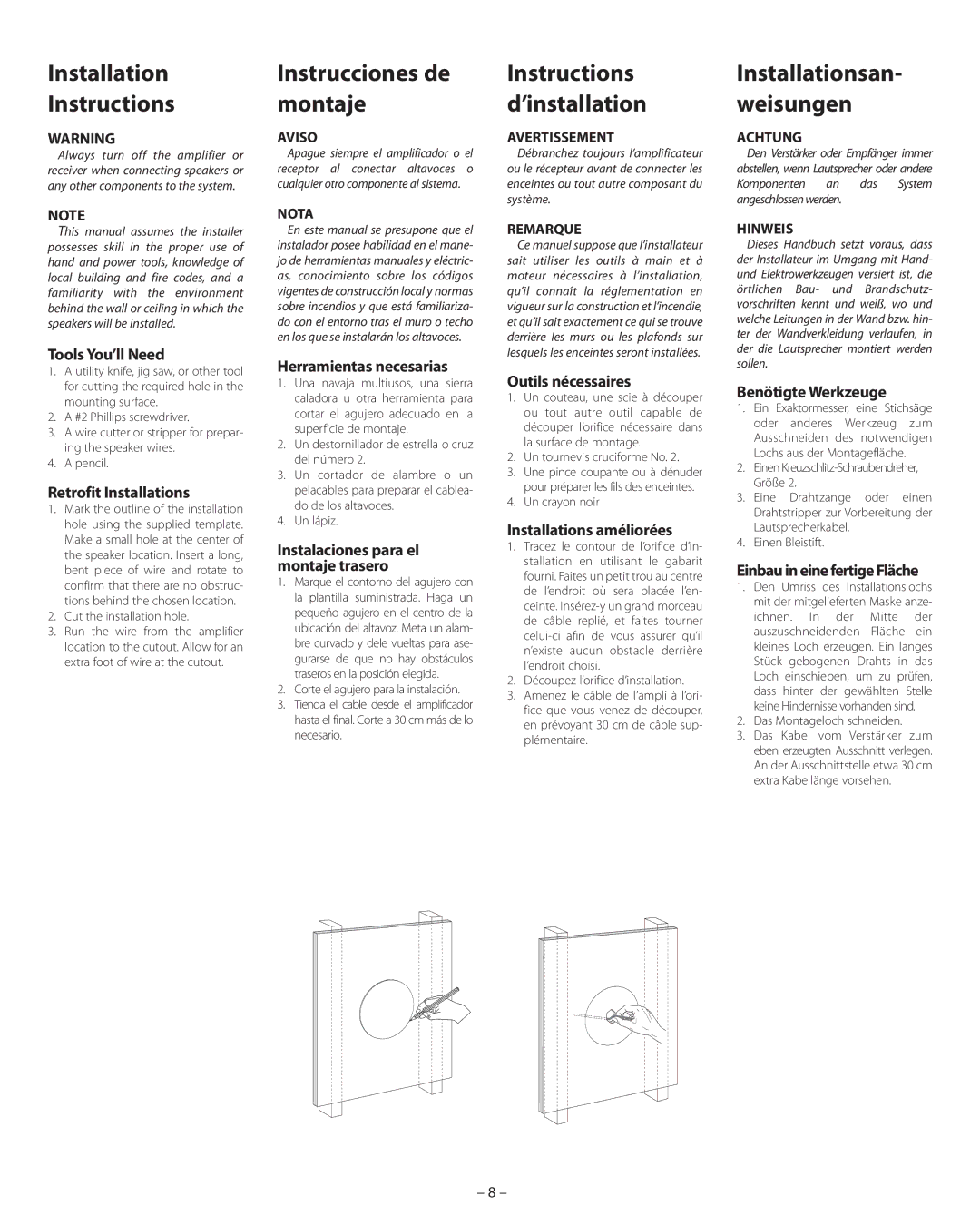 Boston Acoustics HSi N640T2, HSi N740 Installation Instructions, Instrucciones de montaje, Instructions d’installation 