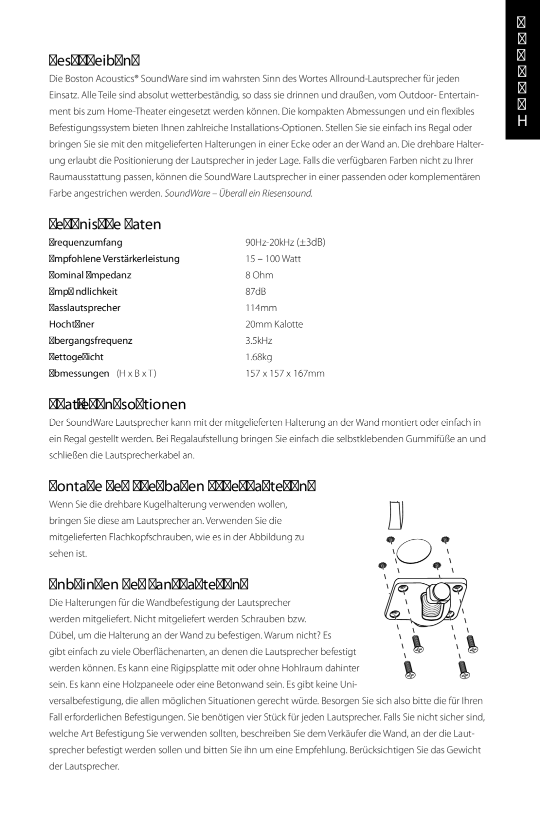 Boston Acoustics Indoor / Outdoor Speaker manual Beschreibung 