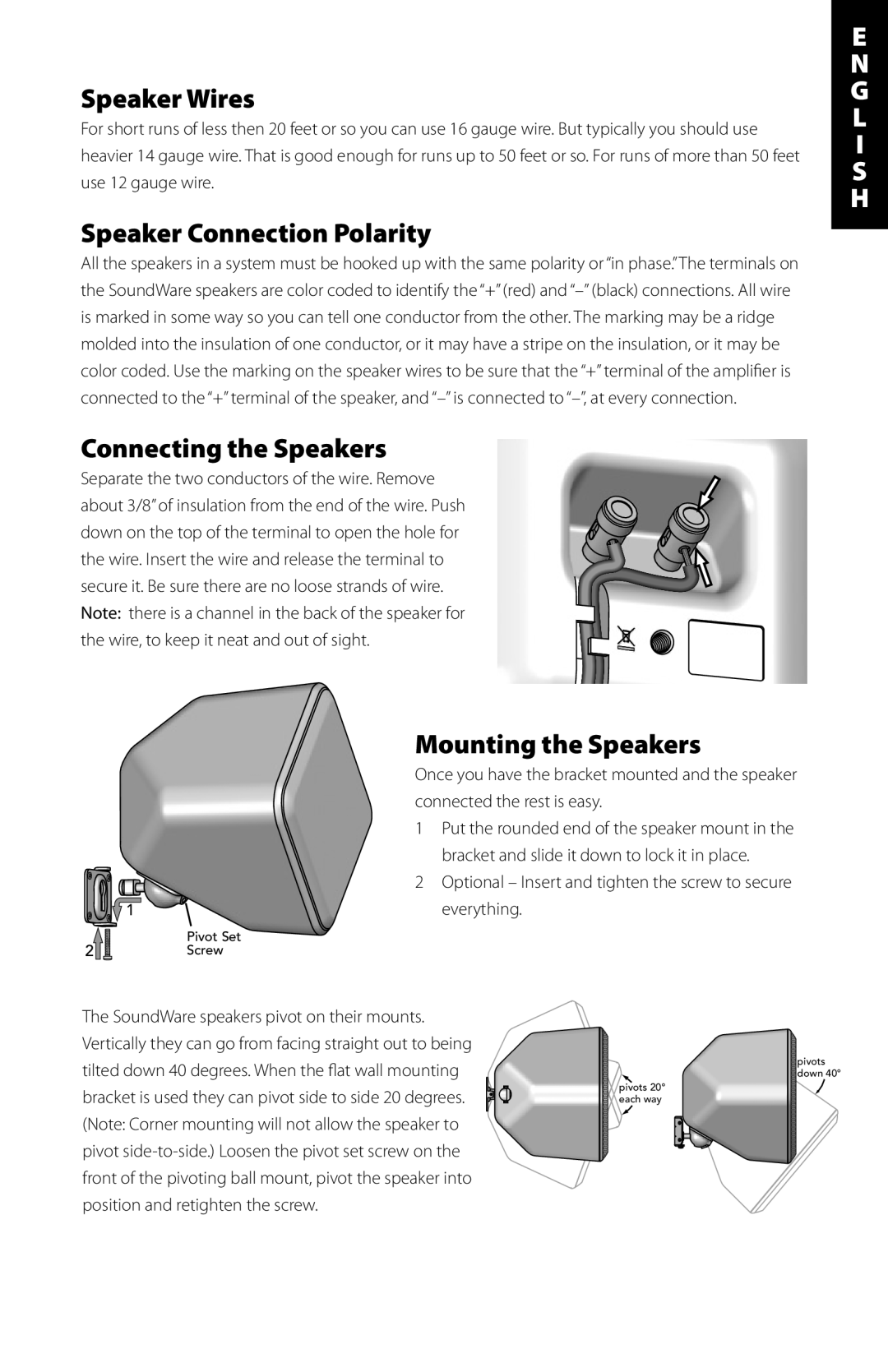 Boston Acoustics Indoor / Outdoor Speaker manual Speaker Wires, Speaker Connection Polarity, Connecting the Speakers 