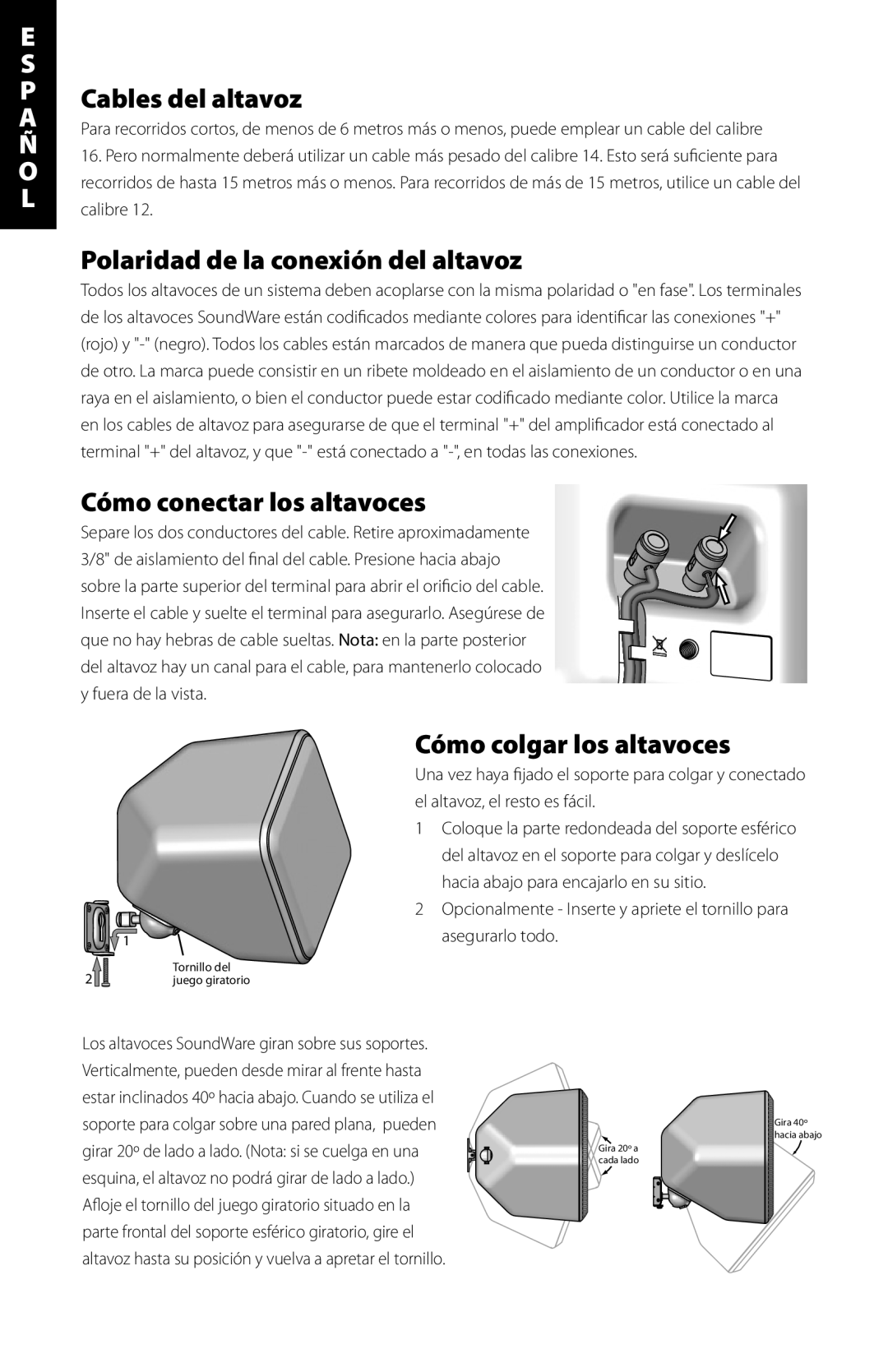 Boston Acoustics Indoor / Outdoor Speaker manual Cables del altavoz, Polaridad de la conexión del altavoz 