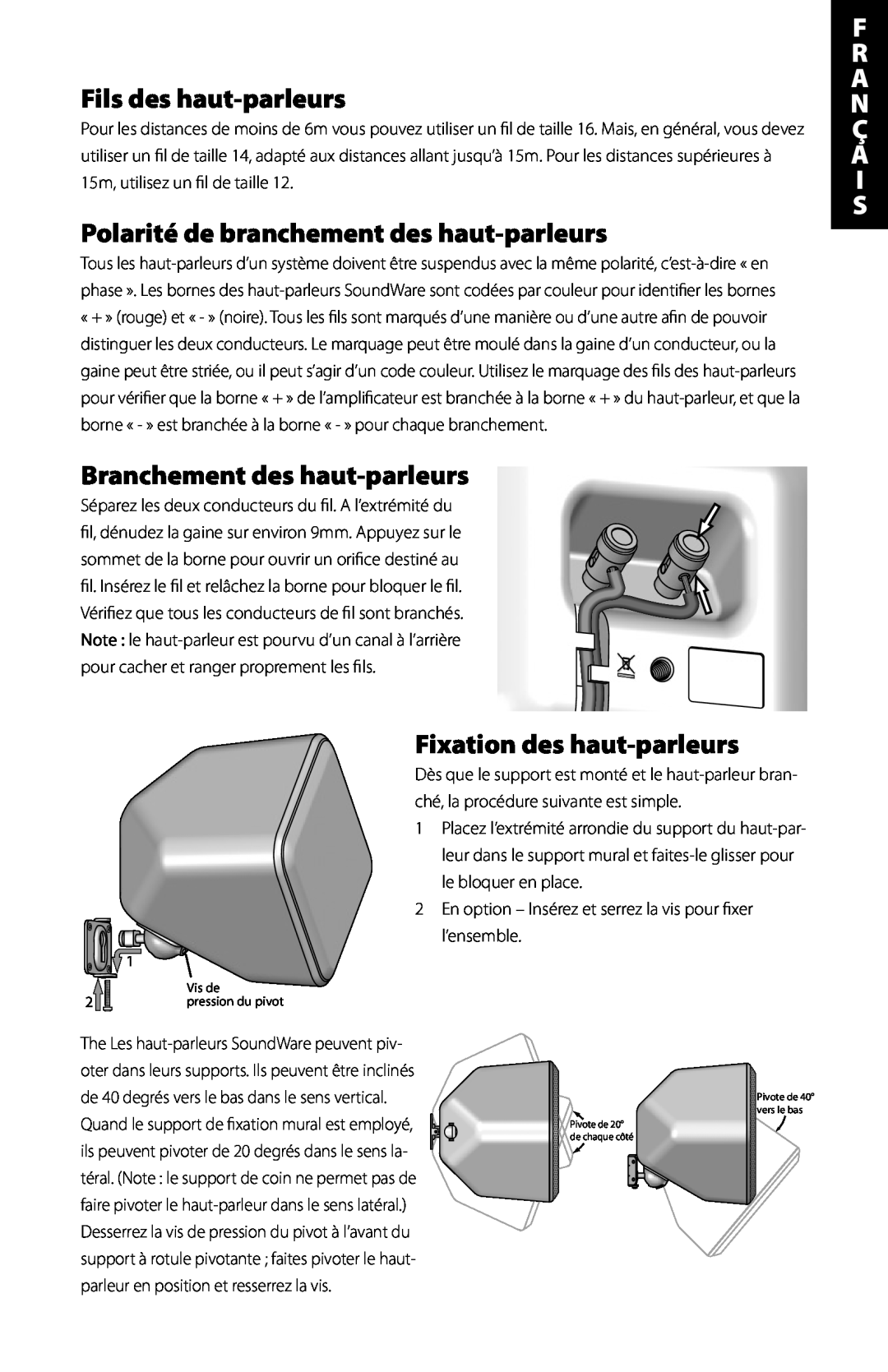 Boston Acoustics Indoor / Outdoor Speaker manual Fils des haut-parleurs, Polarité de branchement des haut-parleurs, Ç A I S 