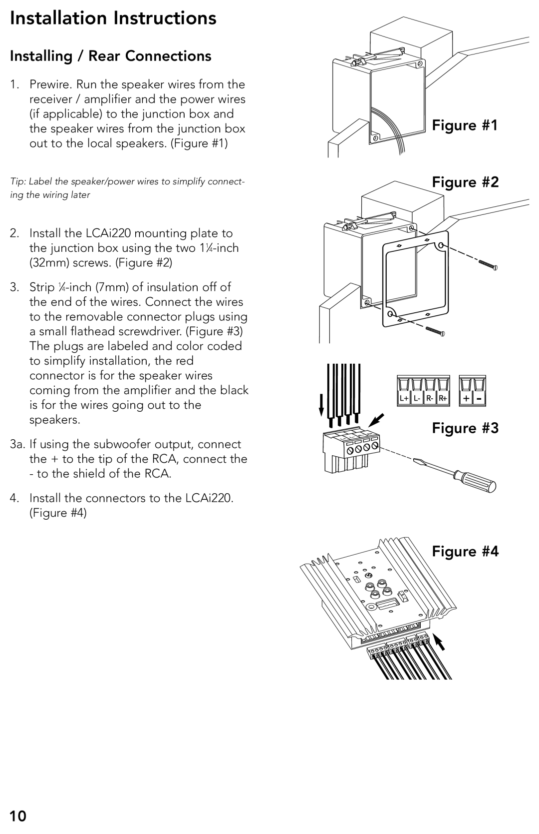 Boston Acoustics LCAi220 manual Installation Instructions, Installing / Rear Connections 