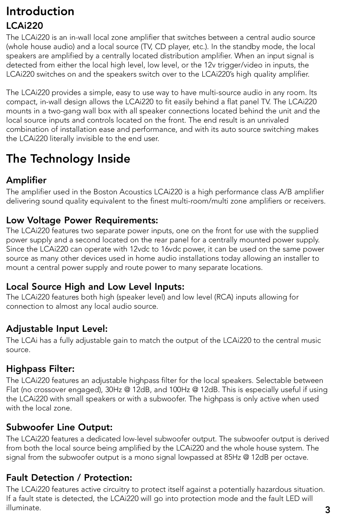 Boston Acoustics LCAi220 manual Introduction, Technology Inside 