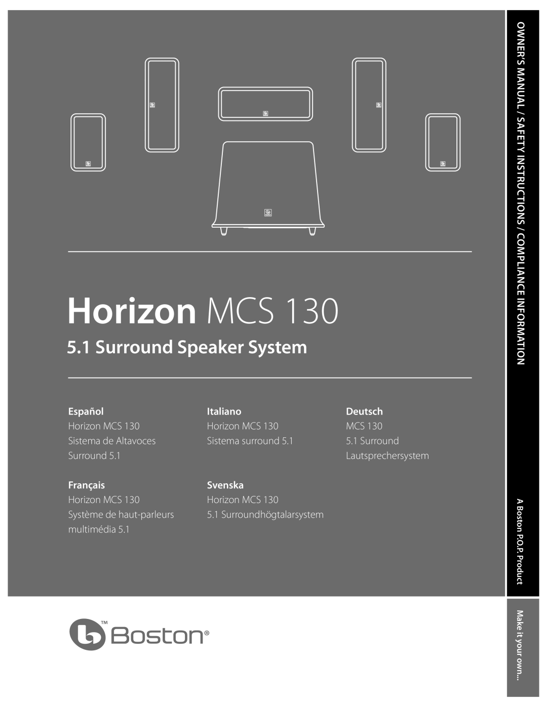 Boston Acoustics MCS 130 owner manual Horizon MCS 