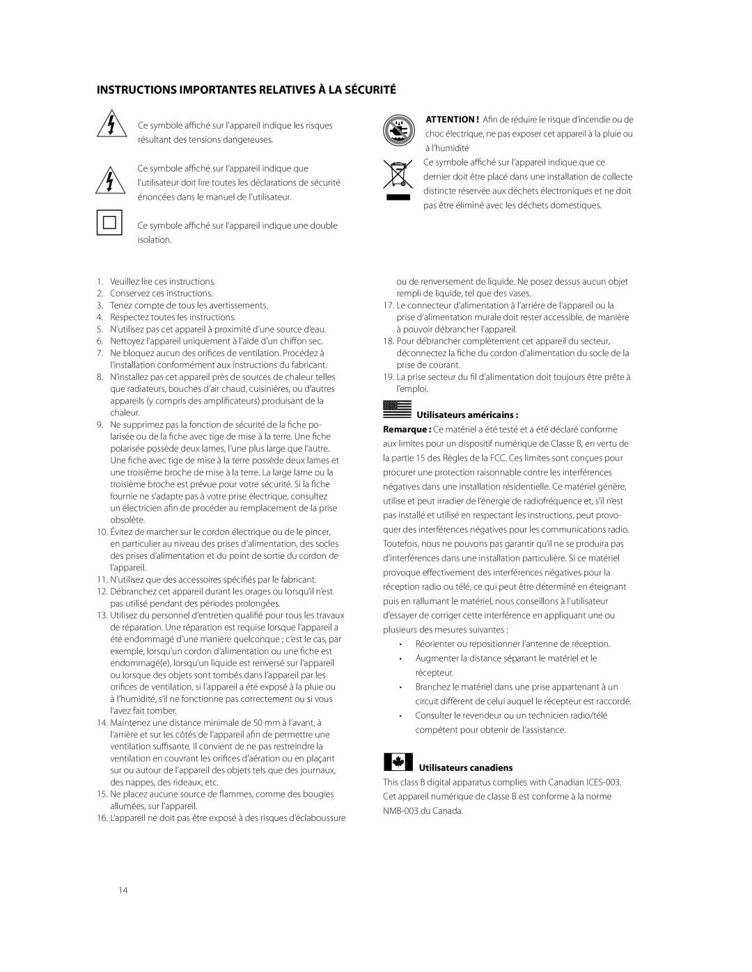 Boston Acoustics MCS 130 owner manual Instructions Importantes Relatives À LA Sécurité 