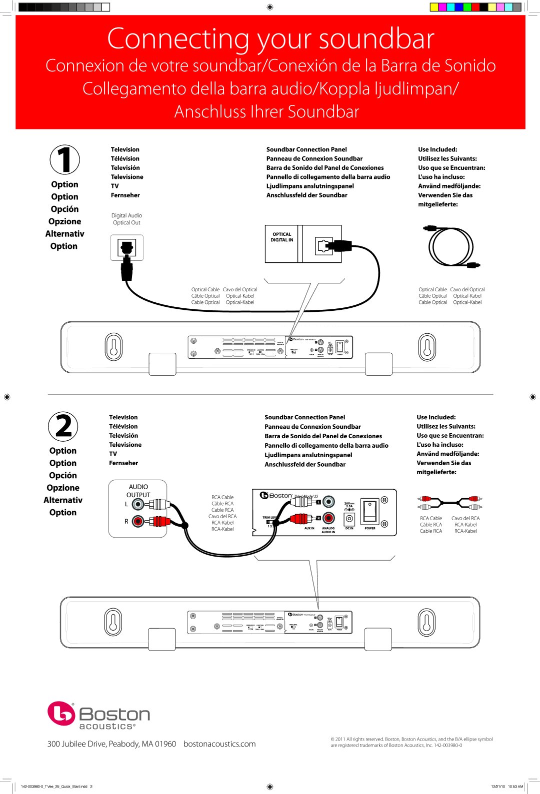 Boston Acoustics Model 25 quick start 142-003980-0TVee25QuickStart.indd 12/21/10 1053 AM 
