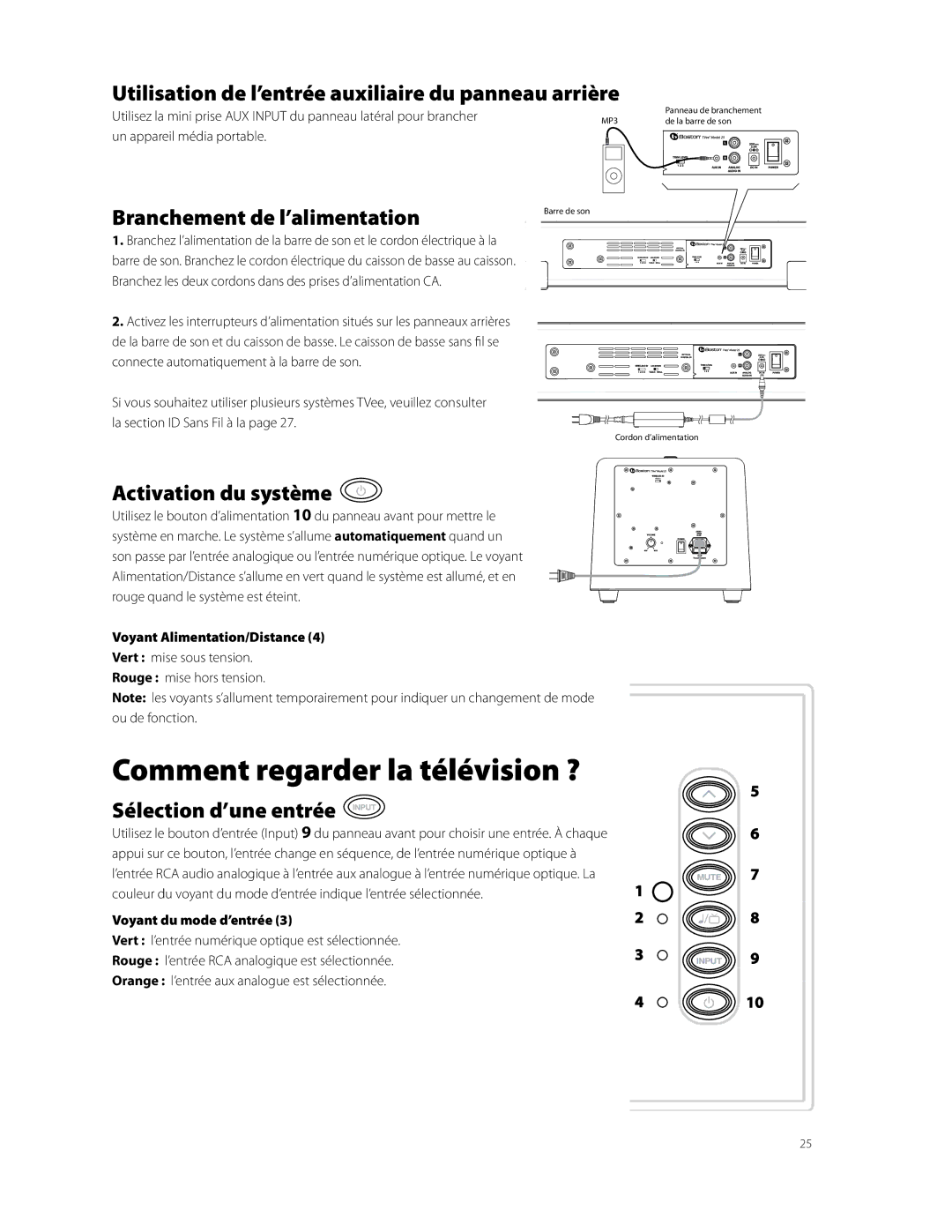 Boston Acoustics Model 25 Comment regarder la télévision ?, Utilisation de l’entrée auxiliaire du panneau arrière 