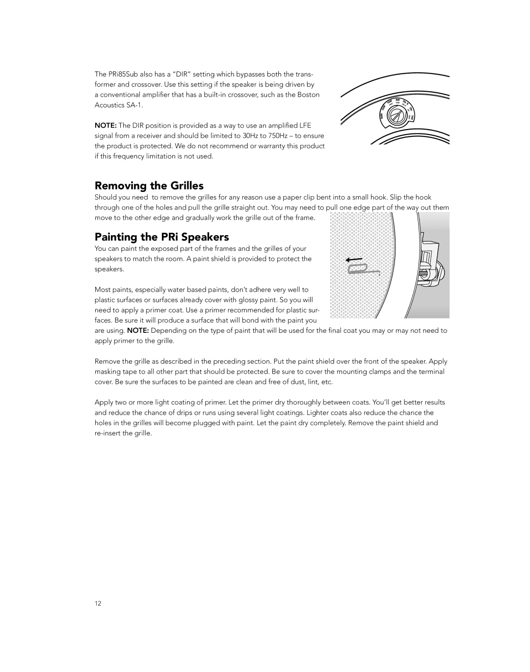 Boston Acoustics PRI85SUBCV, PRI685CV, PRI665CV owner manual Removing the Grilles, Painting the PRi Speakers 