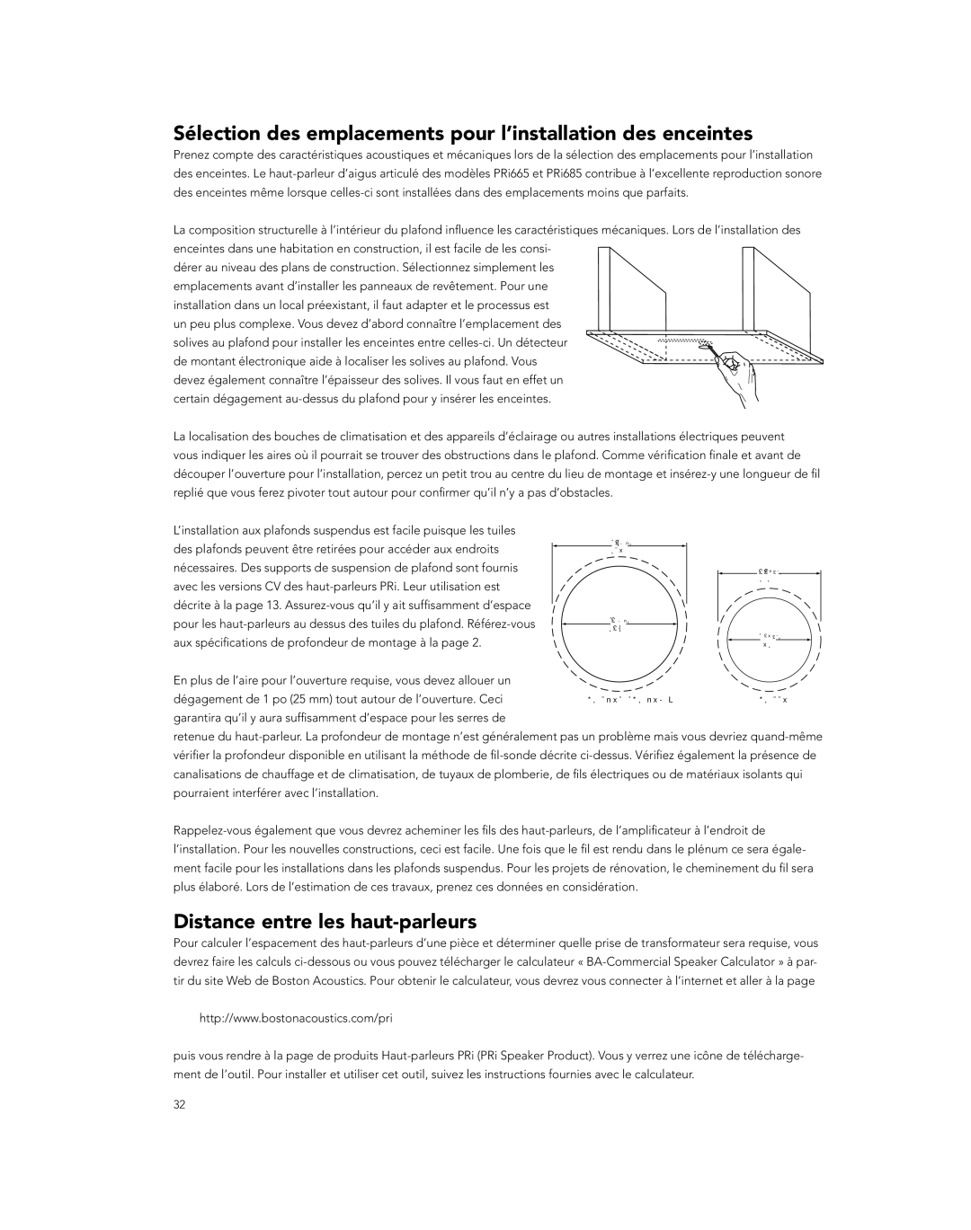 Boston Acoustics PRI665CV Sélection des emplacements pour l’installation des enceintes, Distance entre les haut-parleurs 