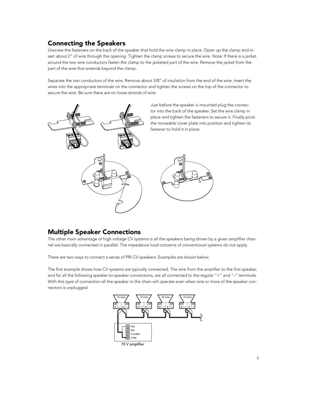 Boston Acoustics PRI85SUBCV, PRI685CV, PRI665CV owner manual Connecting the Speakers, Multiple Speaker Connections 