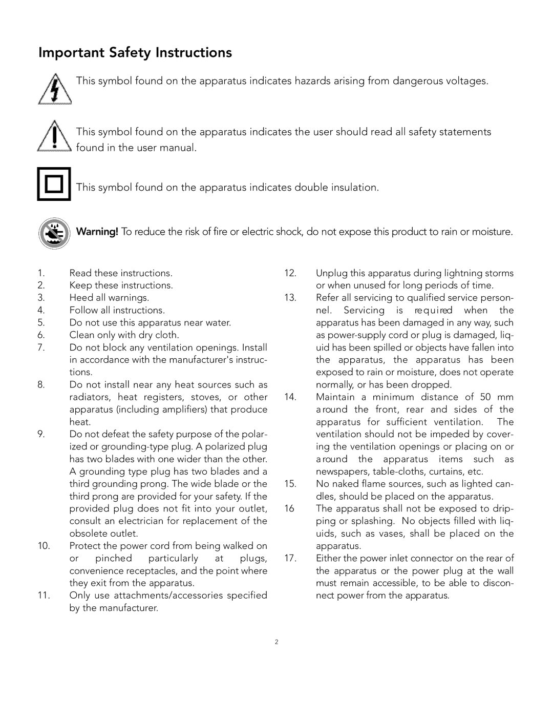 Boston Acoustics PV350 manual Important Safety Instructions 