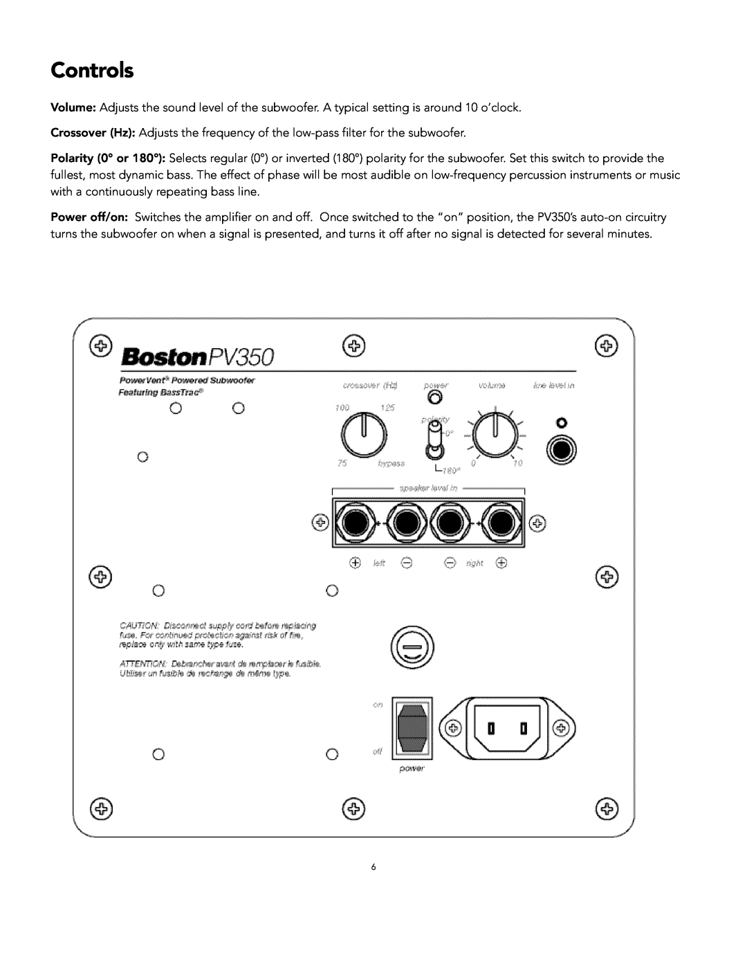 Boston Acoustics PV350 manual C o n t ro l s 