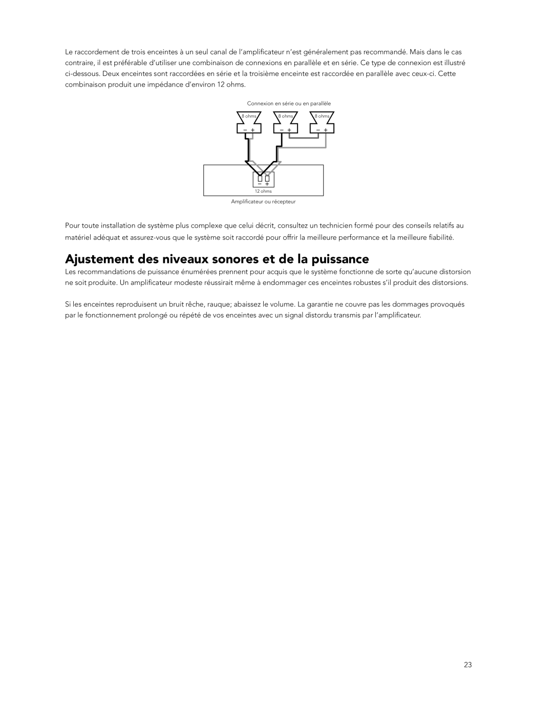 Boston Acoustics RK6T2, RK8T2, RK5 manual Ajustement des niveaux sonores et de la puissance 