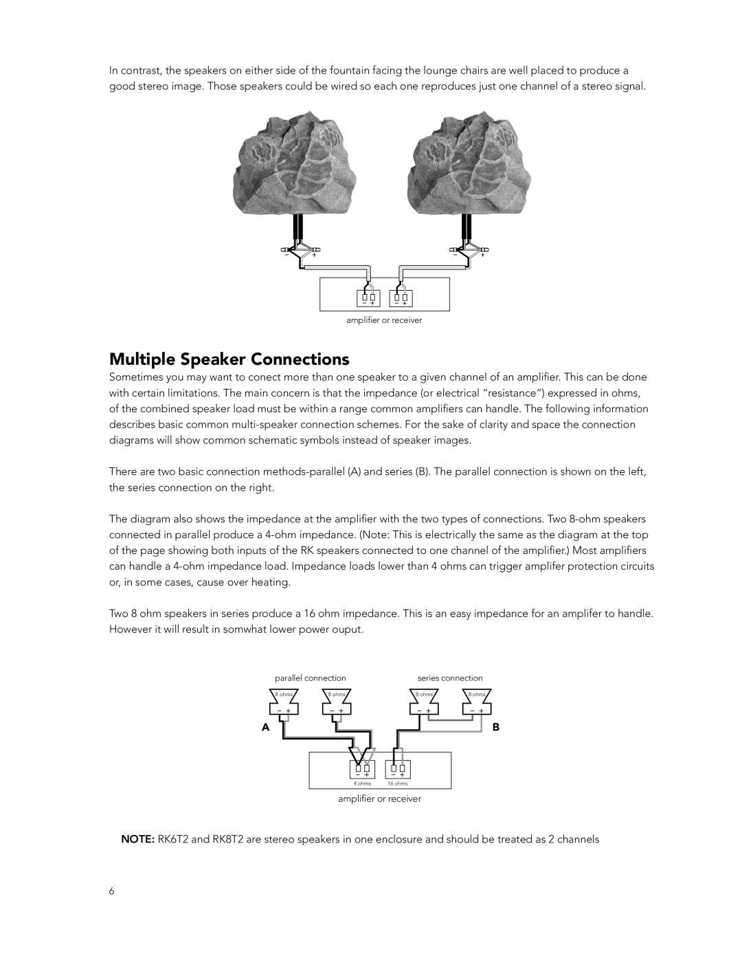 Boston Acoustics RK8T2, RK5, RK6T2 manual Multiple Speaker Connections 