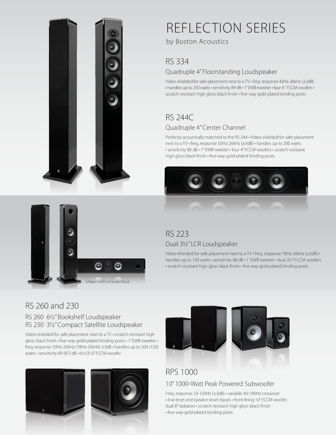 Boston Acoustics RS 230, RS 334 manual By Boston Acoustics Quadruple 4 Floorstanding Loudspeaker, Quadruple 4 Center Channel 