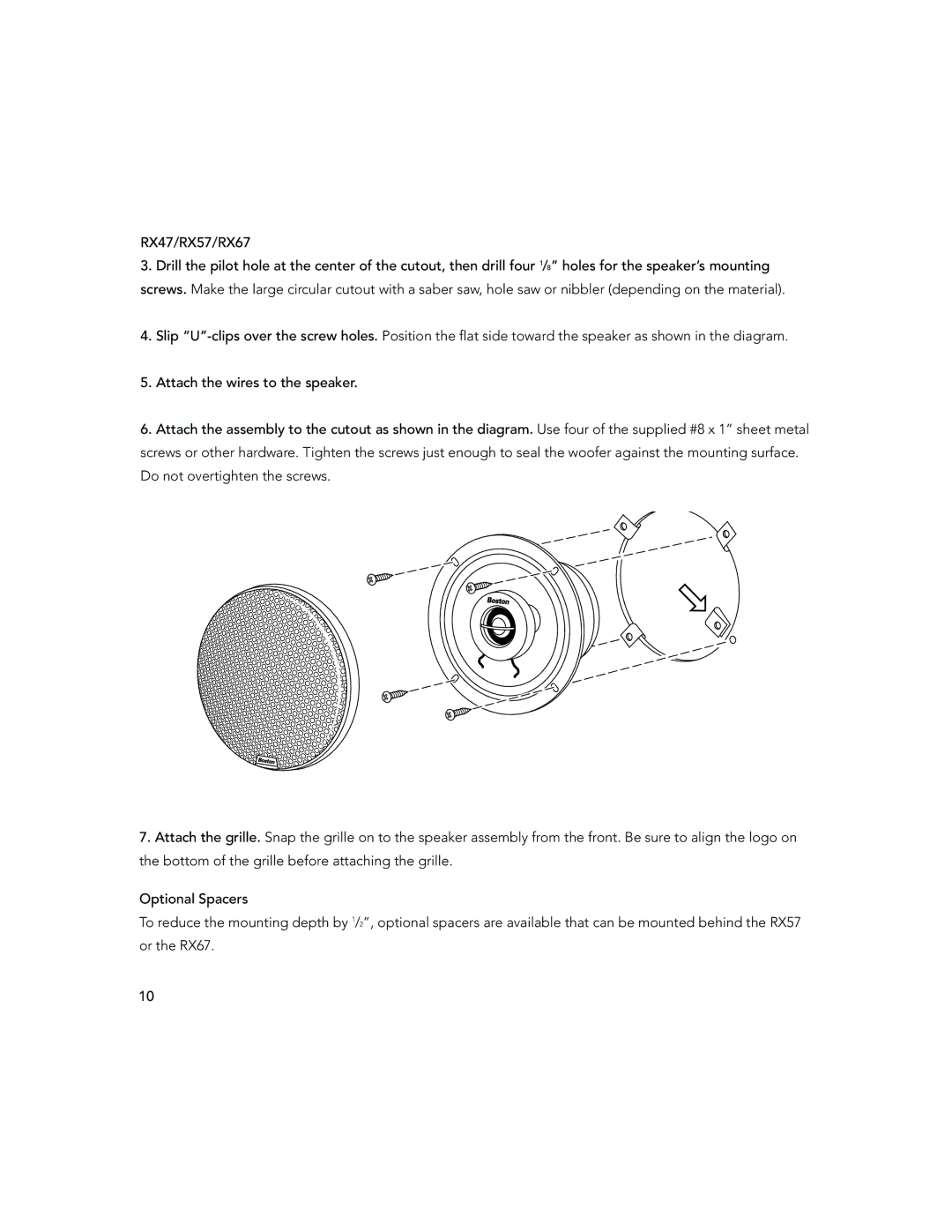 Boston Acoustics RX57DIN, RX47, RX97, RX87, RX67DIN installation instructions 