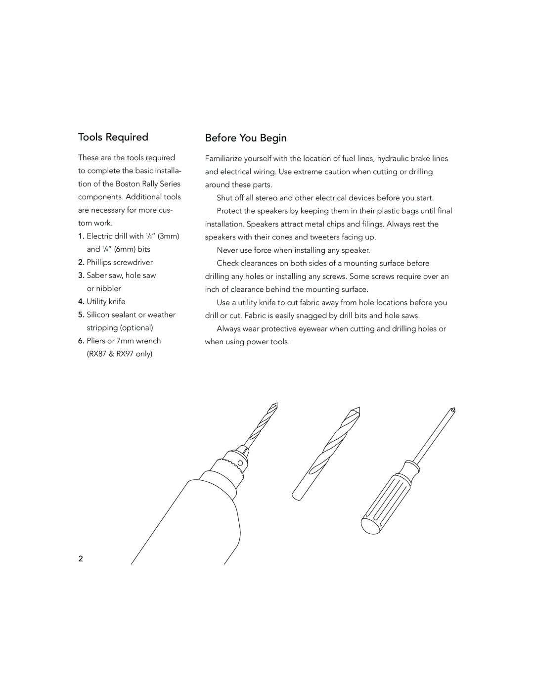 Boston Acoustics RX47, RX97, RX87, RX57DIN, RX67DIN installation instructions Tools Required, Before You Begin 