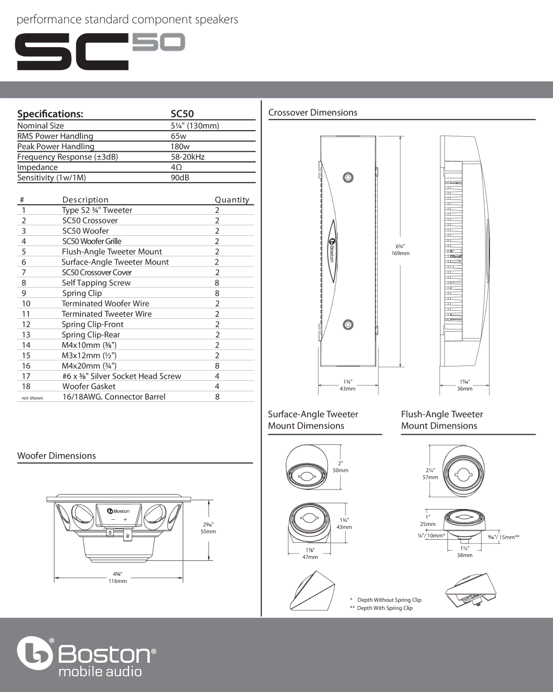 Boston Acoustics SC50 dimensions 