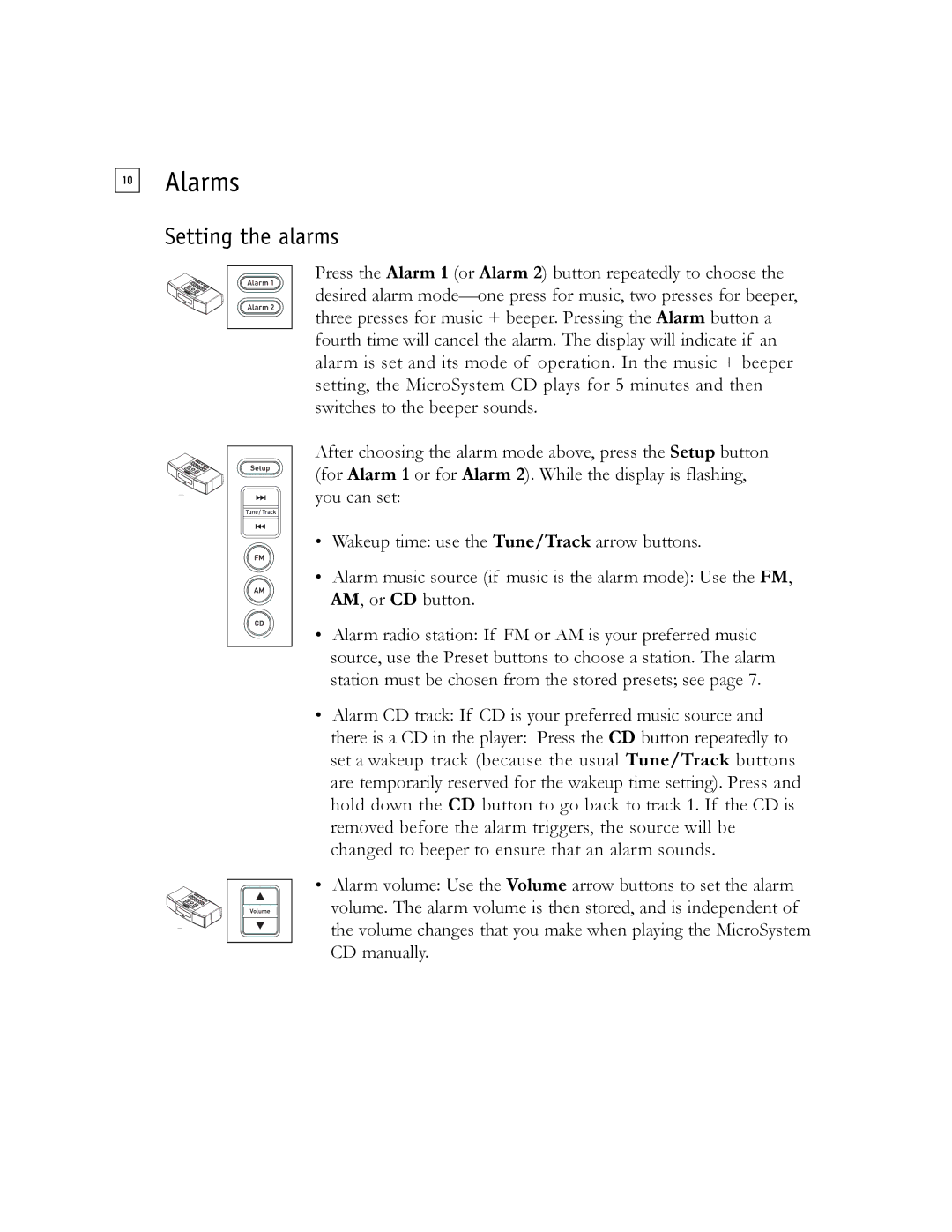 Boston Acoustics Shelf Stereo System owner manual Alarms, Setting the alarms 