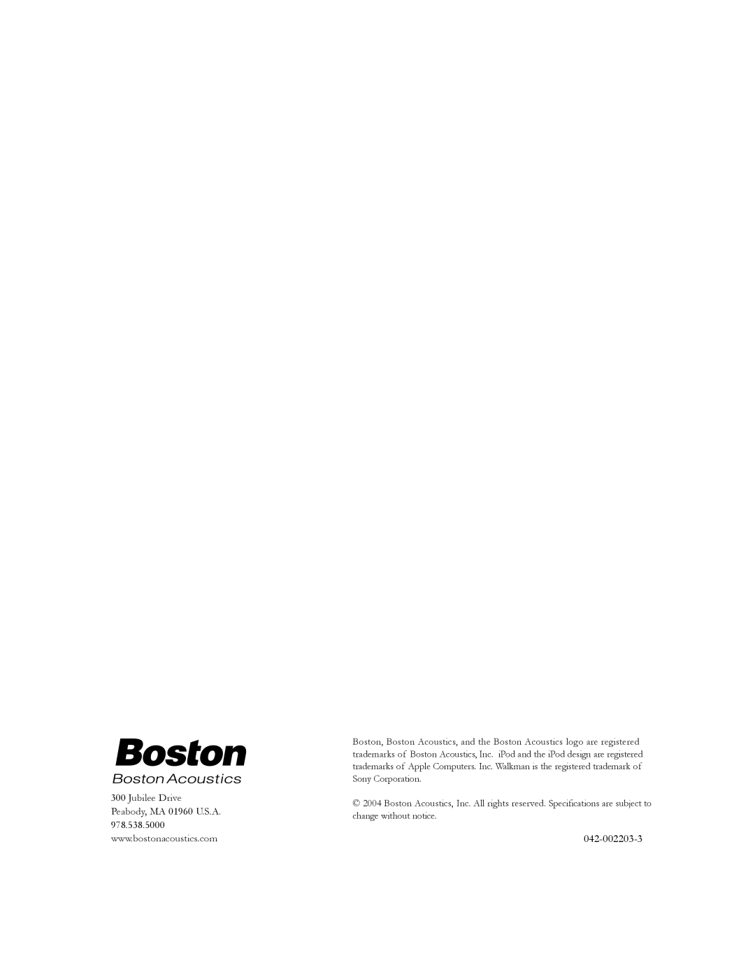 Boston Acoustics Shelf Stereo System owner manual 042-002203-3 