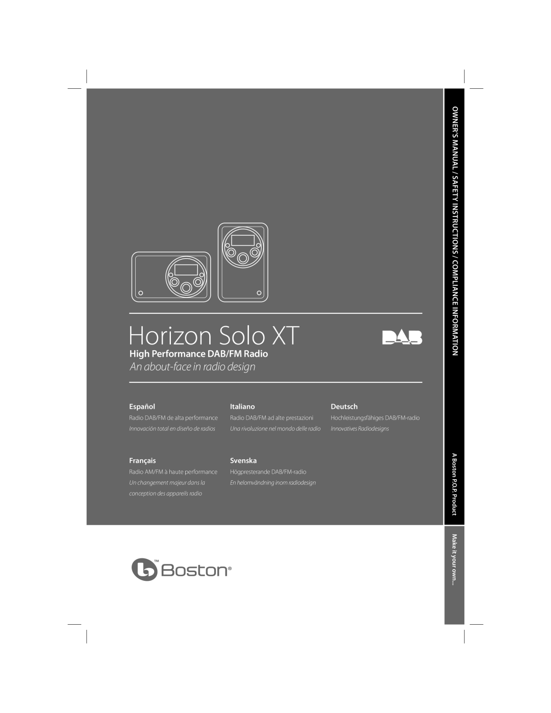 Boston Acoustics owner manual Horizon Solo XT 