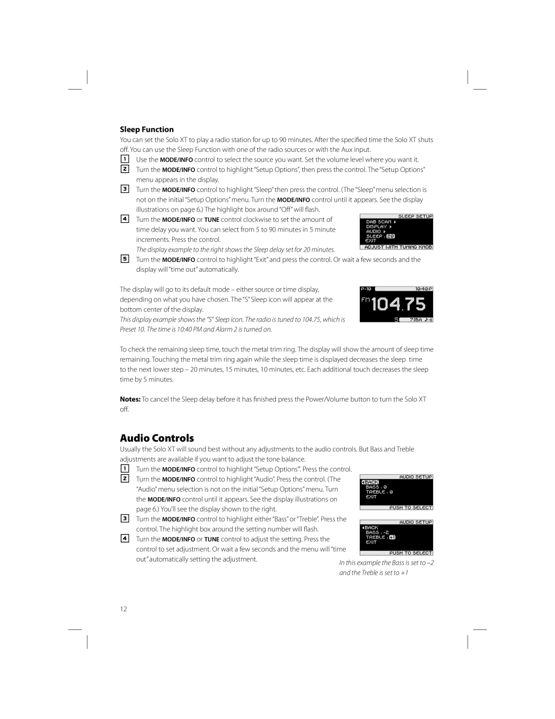 Boston Acoustics Solo XT owner manual Audio Controls, Sleep Function 