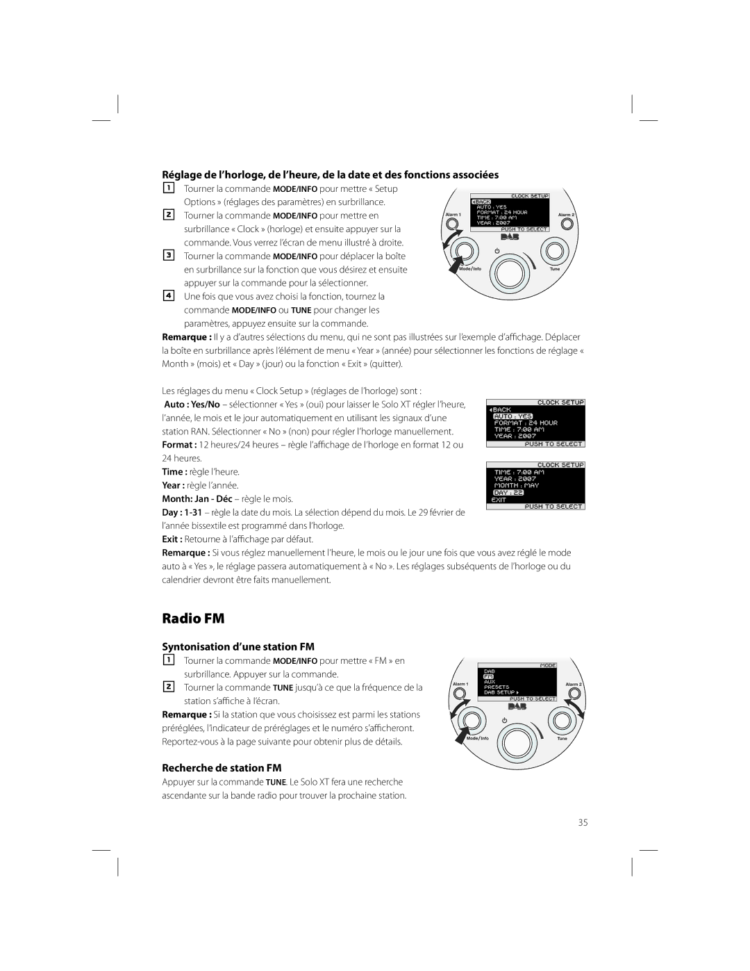 Boston Acoustics Solo owner manual Syntonisation d’une station FM, Recherche de station FM, Month Jan Déc règle le mois 