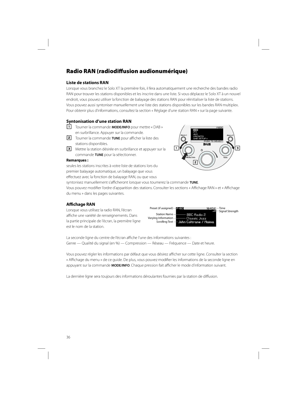 Boston Acoustics Solo Radio RAN radiodiffusion audionumérique, Liste de stations RAN, Syntonisation d’une station RAN 