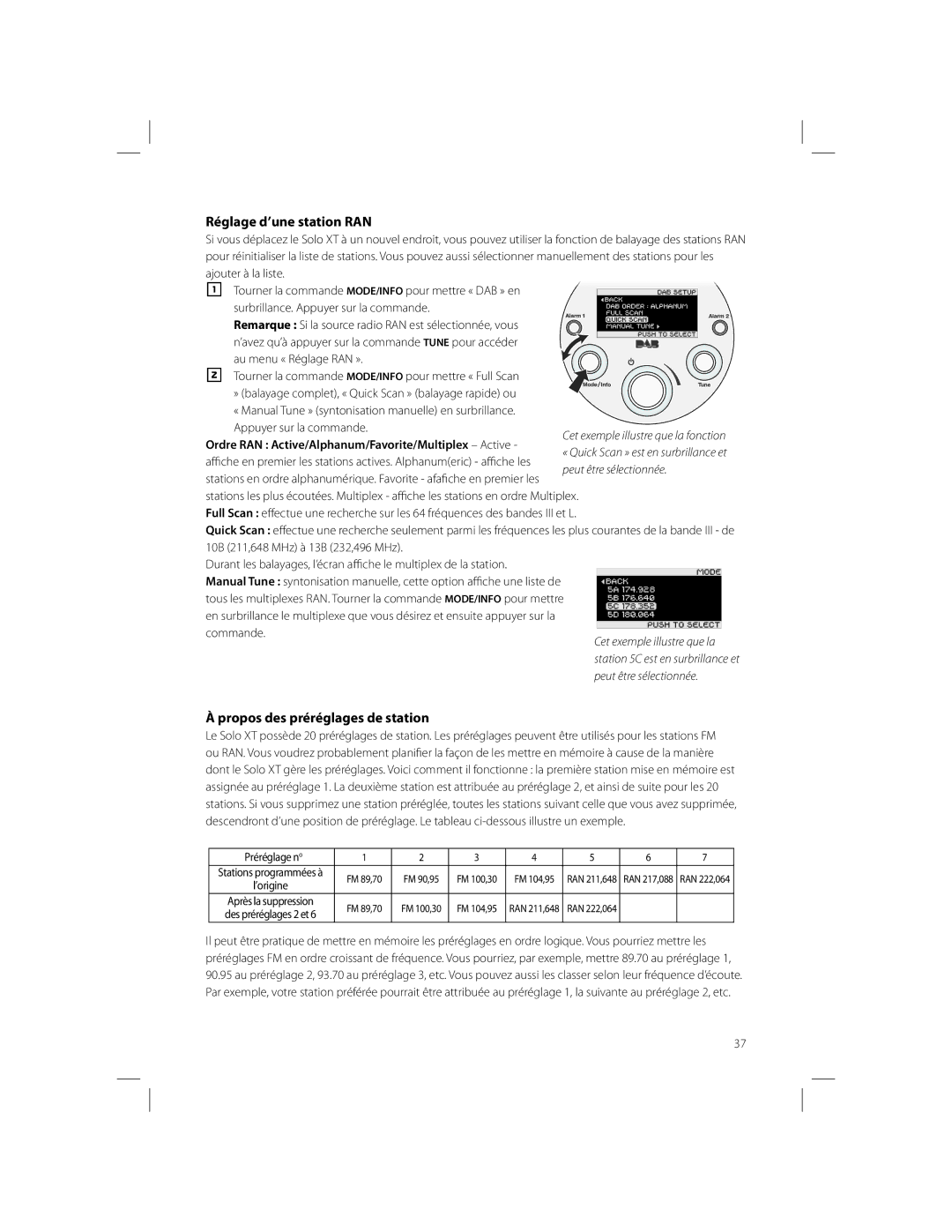 Boston Acoustics Solo owner manual Réglage d’une station RAN, Propos des préréglages de station 