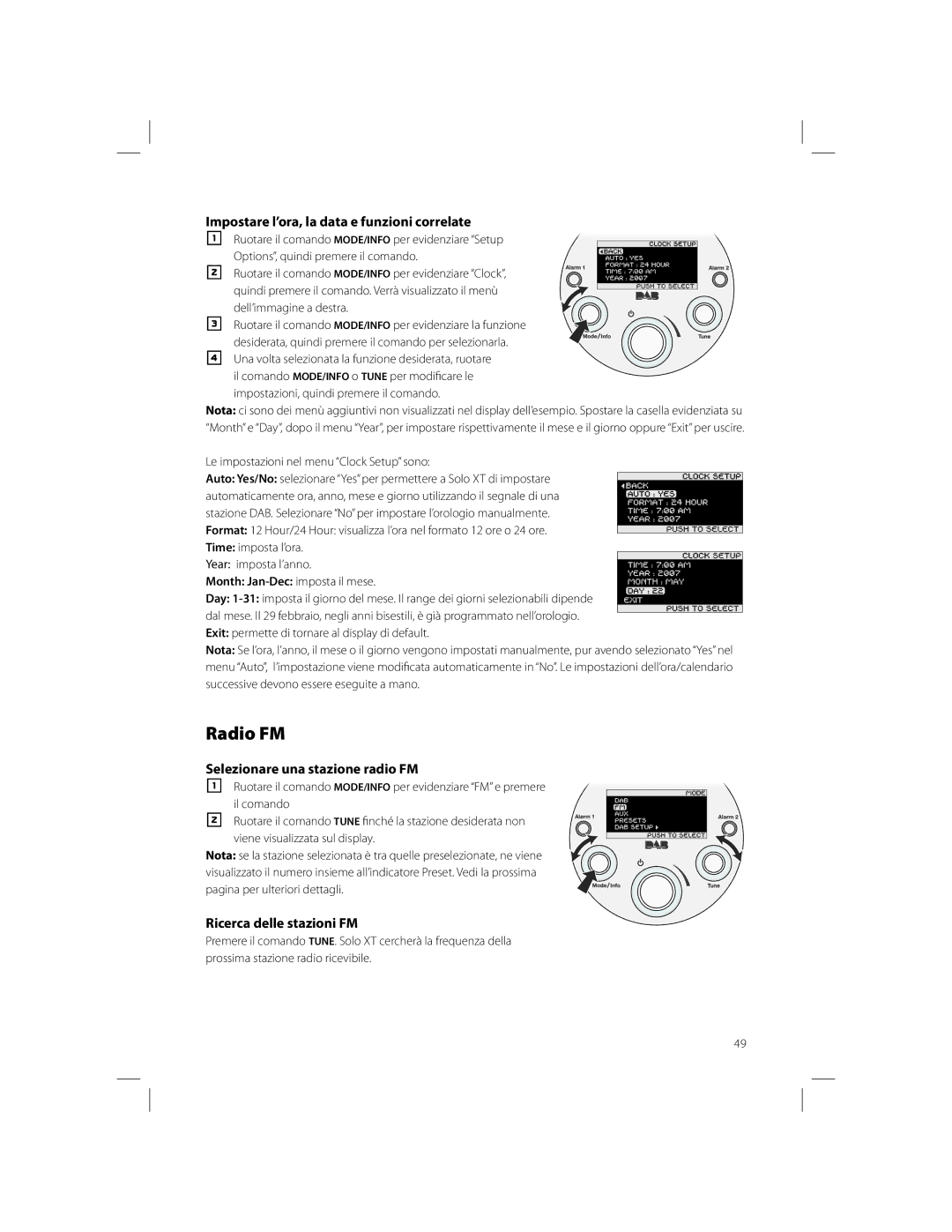 Boston Acoustics Solo owner manual Impostare l’ora, la data e funzioni correlate, Selezionare una stazione radio FM 