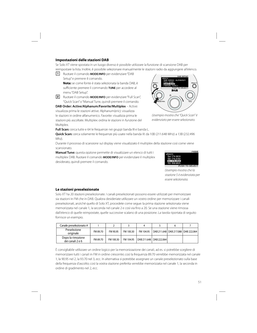 Boston Acoustics Solo owner manual Impostazioni delle stazioni DAB, Le stazioni preselezionate 