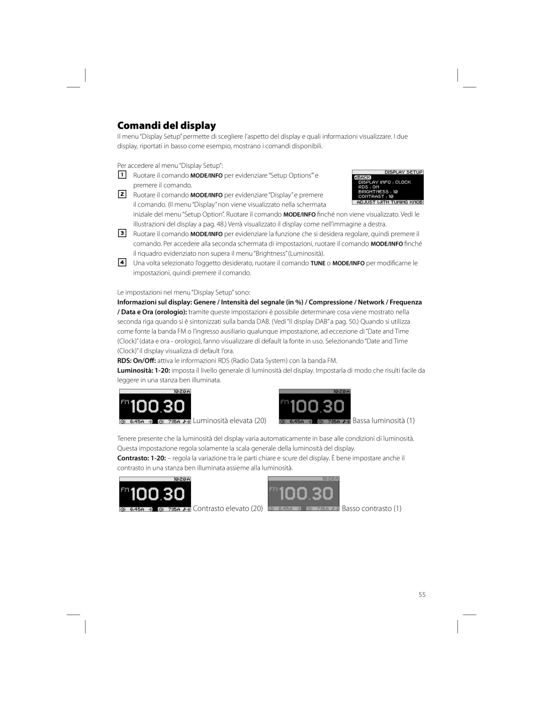 Boston Acoustics Solo owner manual Comandi del display, Luminosità elevata Bassa luminosità 