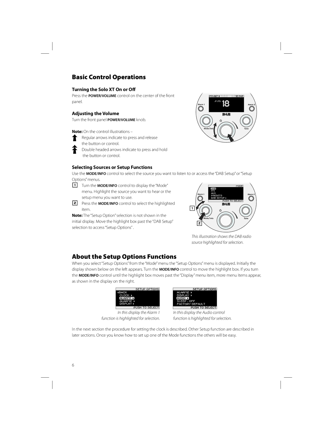 Boston Acoustics owner manual Basic Control Operations, About the Setup Options Functions, Turning the Solo XT On or Off 