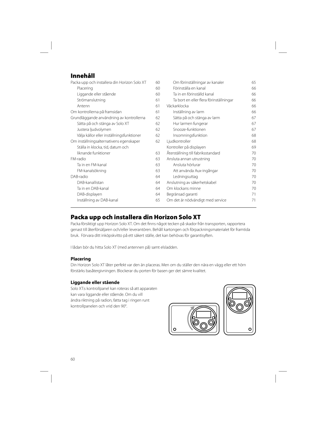 Boston Acoustics owner manual Innehåll, Packa upp och installera din Horizon Solo XT, Placering, Liggande eller stående 