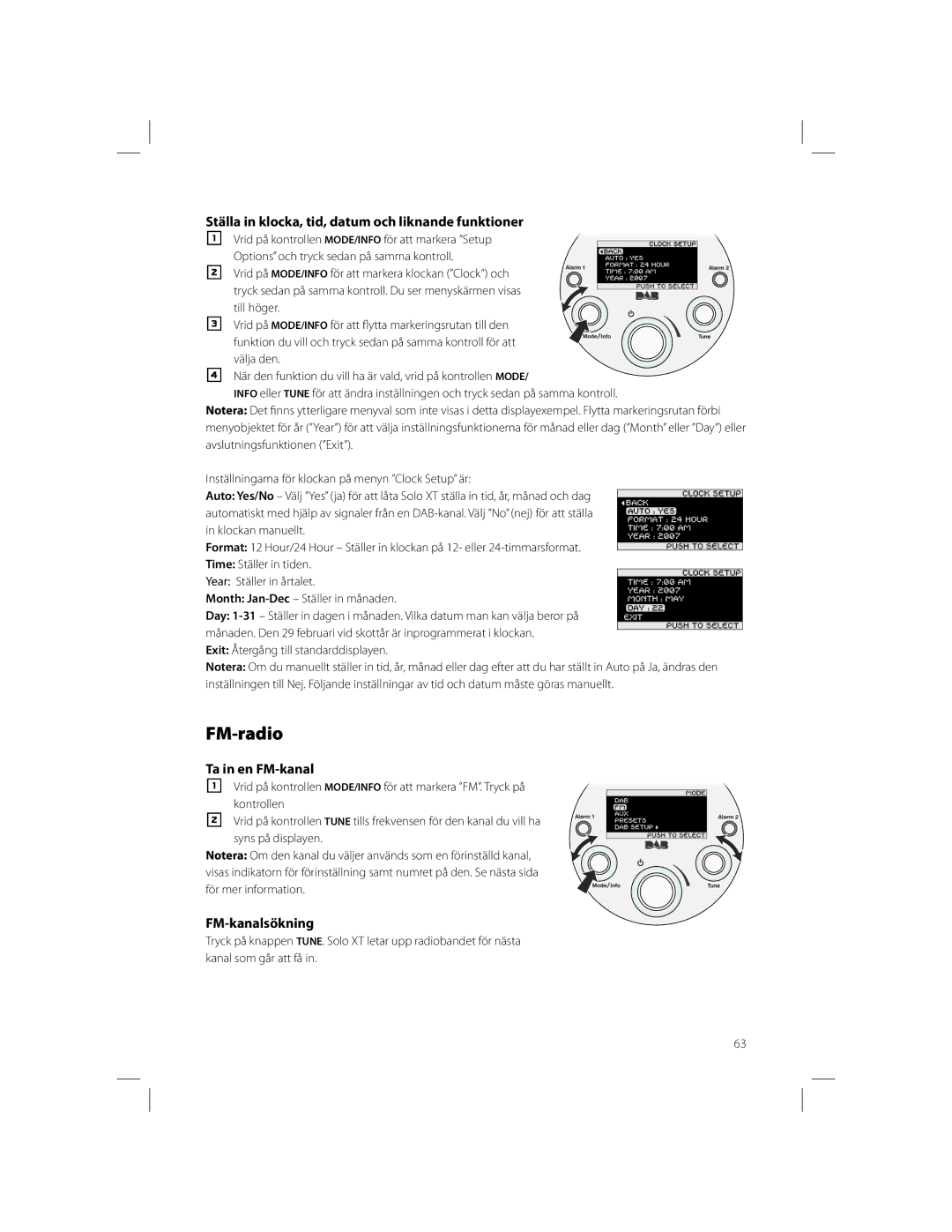 Boston Acoustics Solo FM-radio, Ställa in klocka, tid, datum och liknande funktioner, Ta in en FM-kanal, FM-kanalsökning 