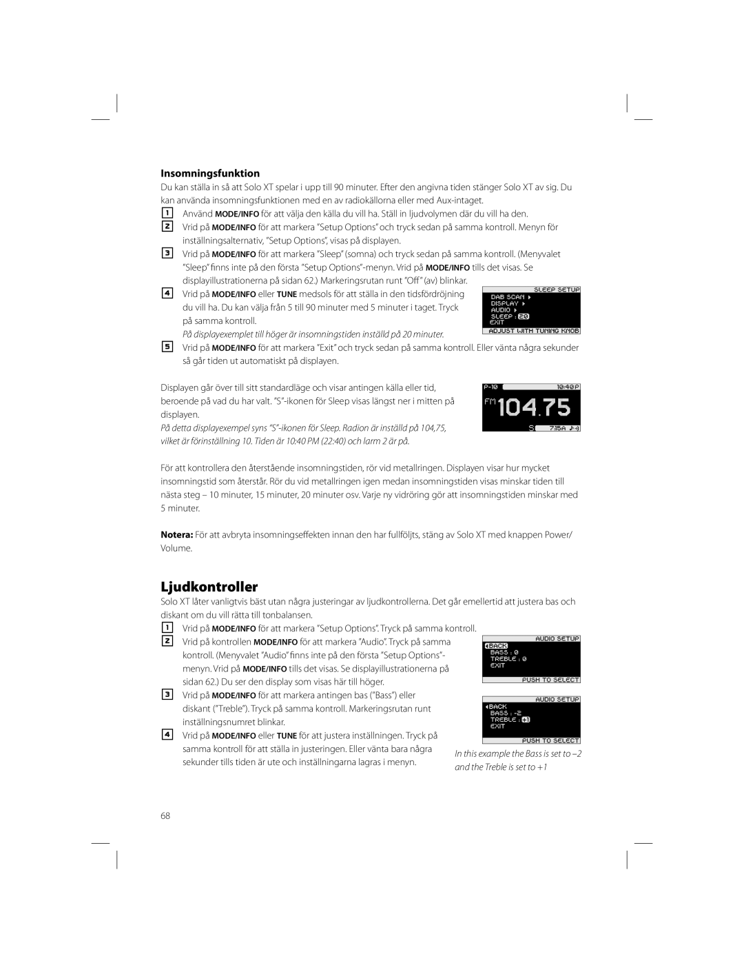 Boston Acoustics Solo owner manual Ljudkontroller, Insomningsfunktion 