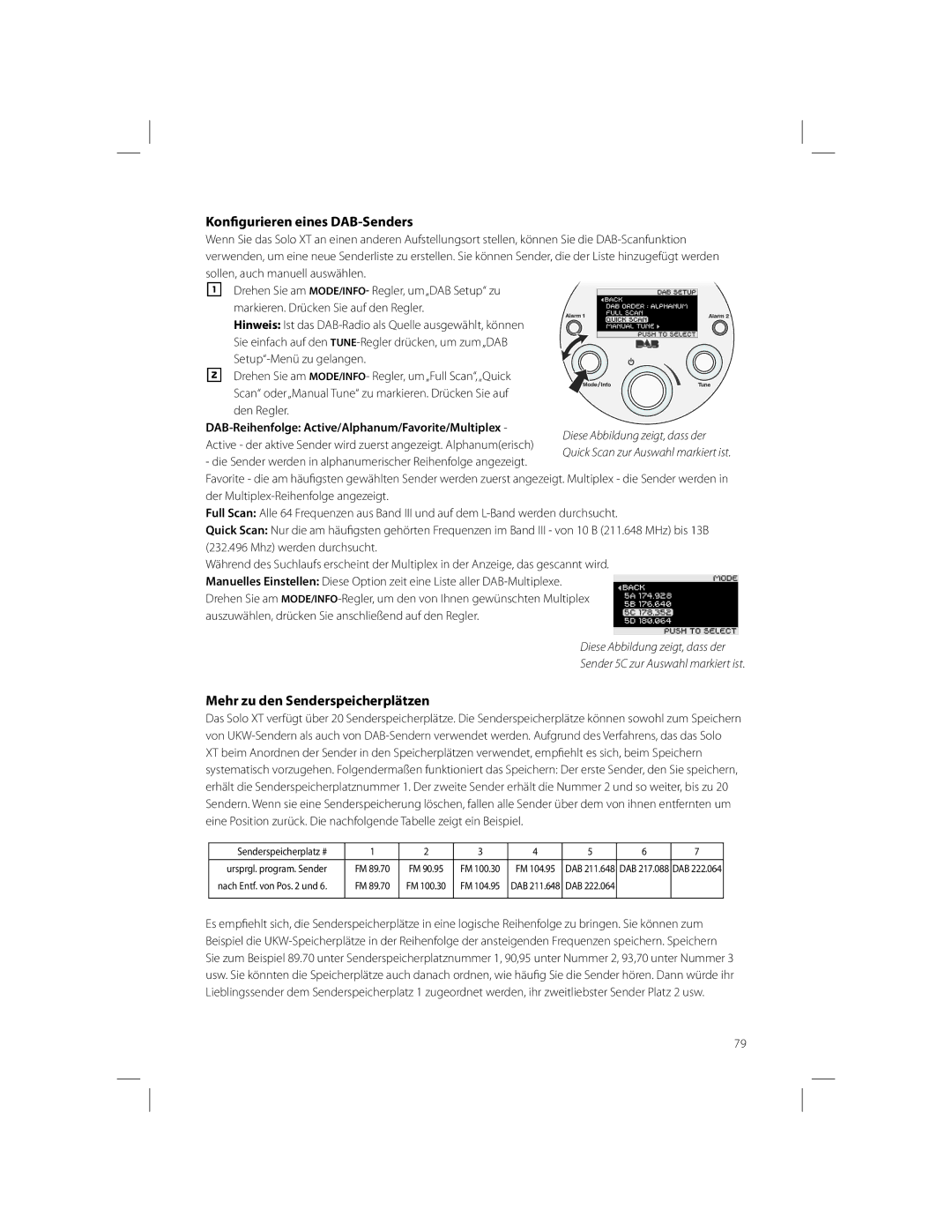 Boston Acoustics Solo owner manual Konfigurieren eines DAB-Senders, Mehr zu den Senderspeicherplätzen, Den Regler 