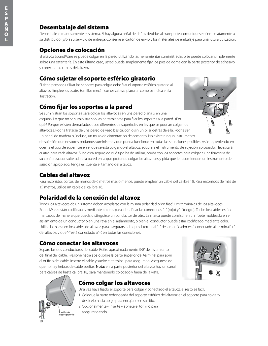 Boston Acoustics soundware xs 5.1 5.1 surround speaker system owner manual Desembalaje del sistema, Opciones de colocación 