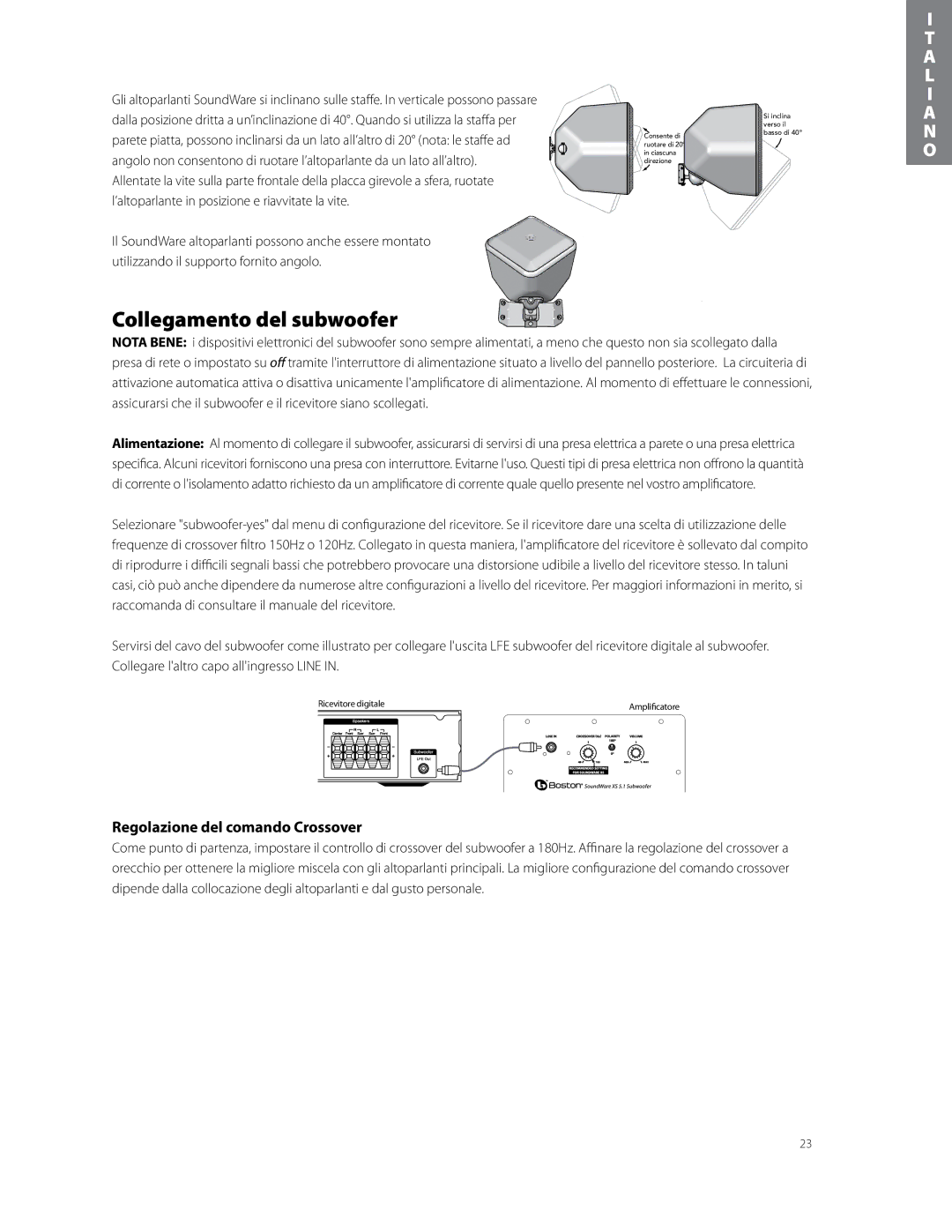 Boston Acoustics soundware xs 5.1 5.1 surround speaker system owner manual Collegamento del subwoofer 