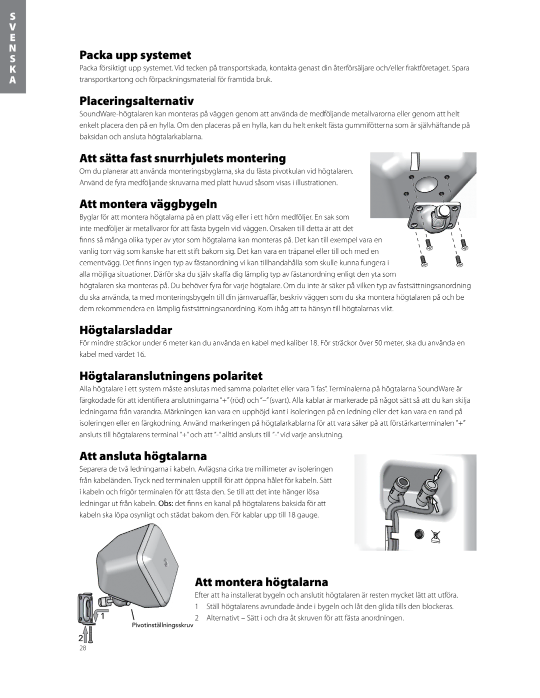 Boston Acoustics soundware xs 5.1 5.1 surround speaker system Packa upp systemet, Placeringsalternativ, Högtalarsladdar 