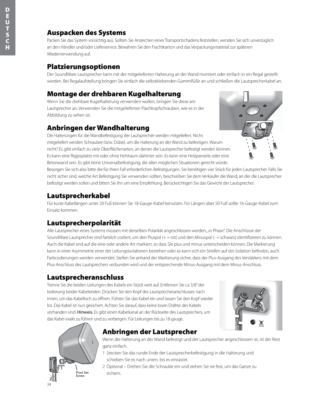 Boston Acoustics soundware xs 5.1 5.1 surround speaker system Platzierungsoptionen, Montage der drehbaren Kugelhalterung 