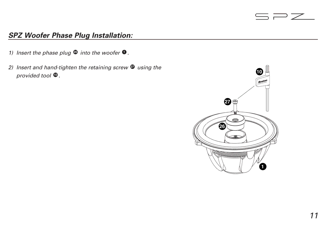 Boston Acoustics SPZ60, SPZ50 manual SPZ Woofer Phase Plug Installation 