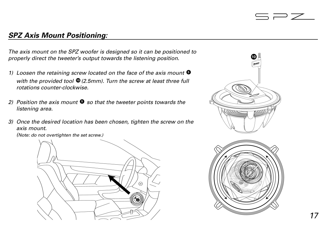 Boston Acoustics SPZ60, SPZ50 manual SPZ Axis Mount Positioning 