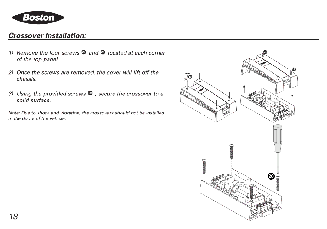 Boston Acoustics SPZ50, SPZ60 manual Crossover Installation 